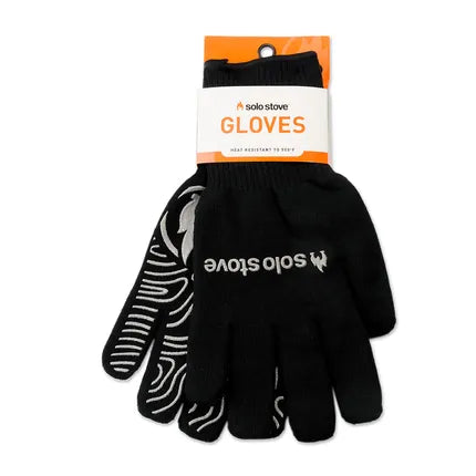 Handschoenen van Solo Stove, zwarte set in verpakking met wit golfpatroon