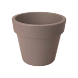 Elho plantenbak taupe, ronde pot met brede rand, zonder plantenvulling.