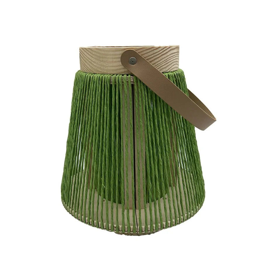 Windlicht groen Rotan en hout 18cm - House of Nature