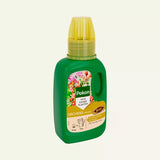 Orchideevoeding-fles met gele dop en groen vooretiket, compact flesformaat