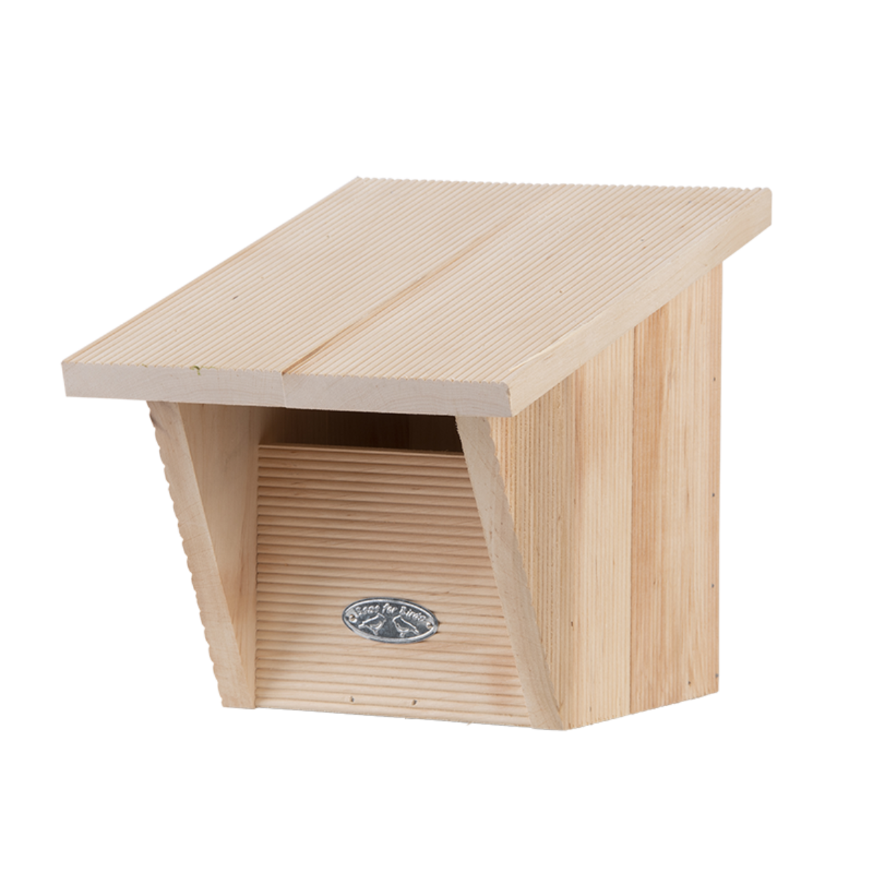 Houten nestkast met schuin dak en ronde invliegopening