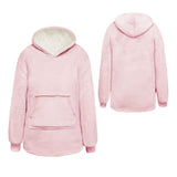 Roze kinderhoodie: voor- en achteraanzicht met capuchon