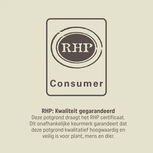 RHP Consumer kwaliteitsschild op Pokon cactus potgrond verpakking