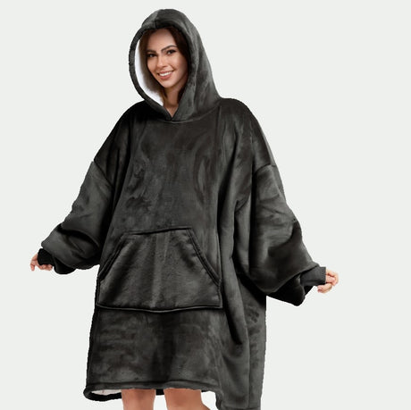 Hoodieplaid met capuchon en mouwen, donkergrijs, met voorzak